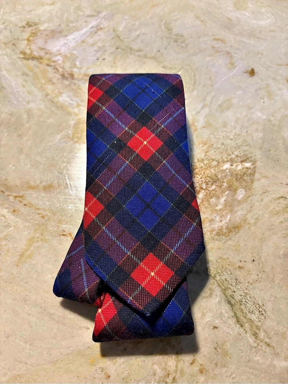 Profuomo Plaid Silk Tie in Blue & Red Like New